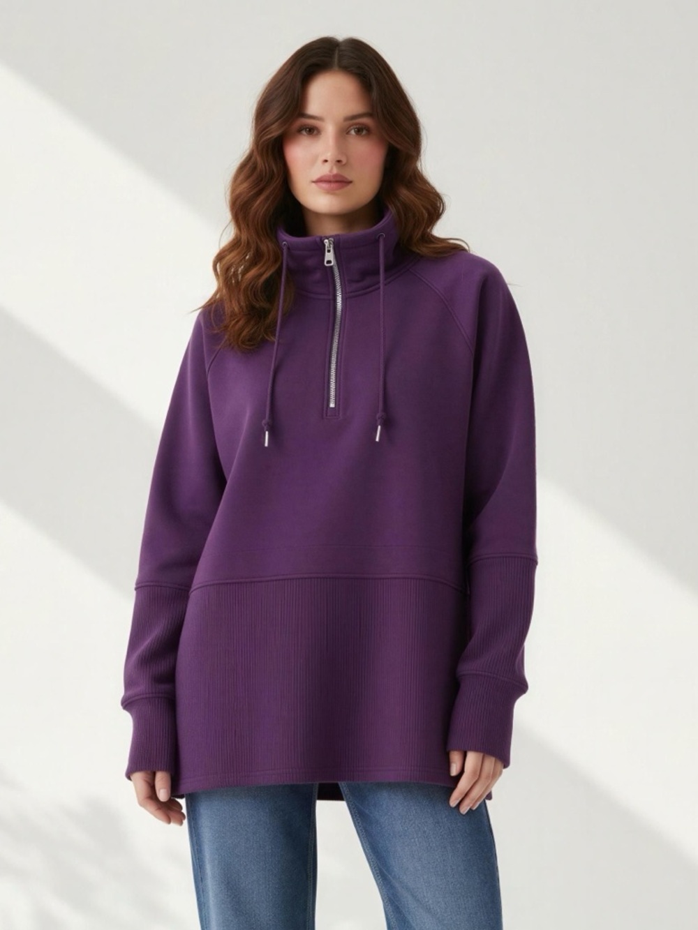 Avia Purple Half-Zip Pullover Tunic Sweatshirt Size XL